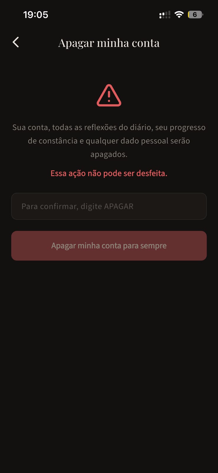 Tela de confirmação de exclusão de conta