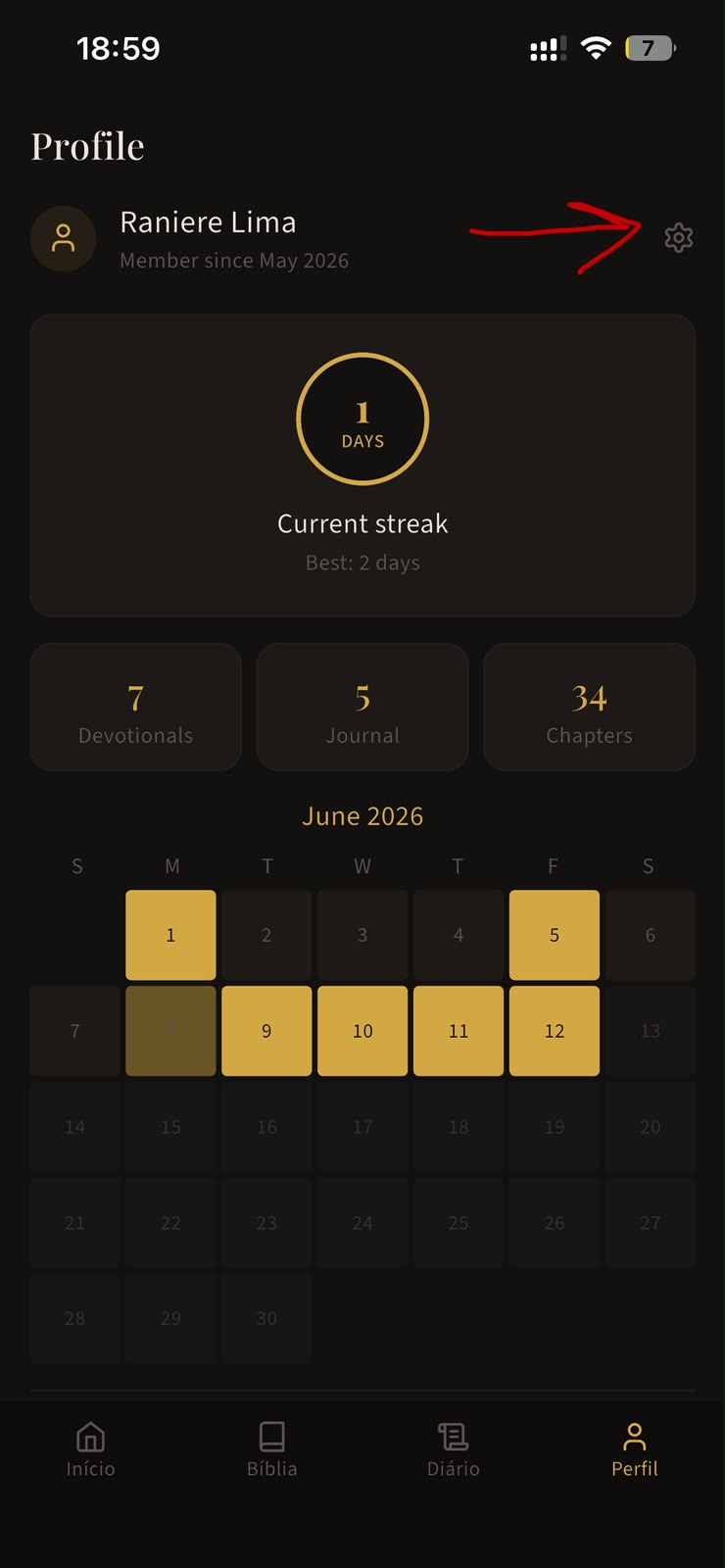 Tela de perfil do app Santifika